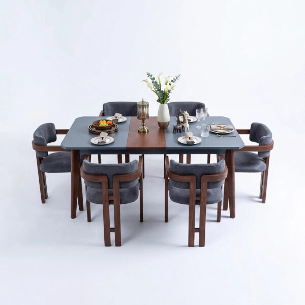 The Hilton Modern Dining Table Set – Solid Wood & Slate Dual-Tone Dining Design