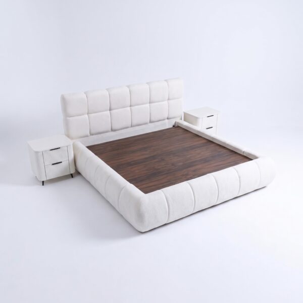 The Cloud Luxury Grid-Tufted Cream Boucle Bed Set – Modern Master Bed Design in Pakistan