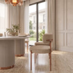 Modern Fluted Pedestal Dining Table with Cream Boucle Chairs – Luxury Dining Set - Image 4