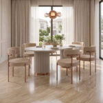 Modern Fluted Pedestal Dining Table with Cream Boucle Chairs – Luxury Dining Set - Image 2