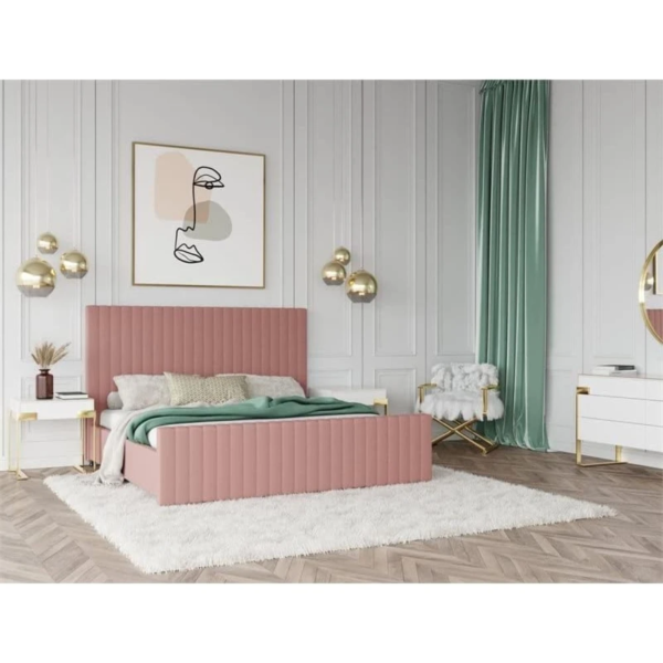 Pink Tufted Bed Design in pakistan
