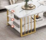 Rectangular 3-Tier Marble Center Table – Open Storage Shelf & Gold Iron Frame - Image 2