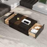 The Nero Monolith Modern Center Table – Black Gold Marble & Walnut Wood Block - Image 3