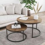 The Apex Modern 2-Piece Round Nesting Center Table Set – Natural Wood Top & Black Metal Frame - Image 3