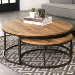 The Apex Modern 2-Piece Round Nesting Center Table Set – Natural Wood Top & Black Metal Frame - Image 2