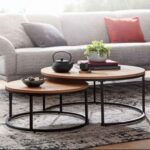 The Apex Modern 2-Piece Round Nesting Center Table Set – Natural Wood Top & Black Metal Frame