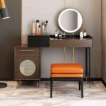 The Eva Modern Fluted Curved Dresser Set – White Vanity Table with Round Mirror & Storage
