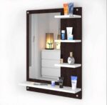 Space-Saving Wall-Mounted Vanity Mirror with 4 Storage Shelves – Dual-Tone Dressing Organizer - Image 2