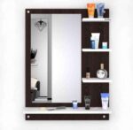 Space-Saving Wall-Mounted Vanity Mirror with 4 Storage Shelves – Dual-Tone Dressing Organizer
