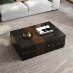 The Nero Monolith Modern Center Table – Black Gold Marble & Walnut Wood Block