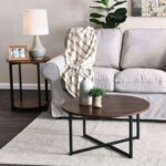 The Apex Modern Round Wooden Center Table – Dark Walnut & Matte Black Metal X-Base Coffee Table