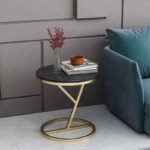 The Apex Modern Round Center Table – Black Marble & Brushed Gold Geometric Coffee Table