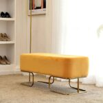 The Aurelia Modern 3-Seater Velvet Bed Bench – Mustard Yellow Upholstered Ottoman with Gold Metal Base