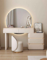 The Martina Modern Minimalist Dresser Set – Wide Multi-Drawer Vanity Table with Round Mirror - Image 2
