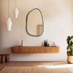 The Pebble Modern Irregular Wall Mirror – Asymmetrical Black Metal Frame Accent Vanity Mirror