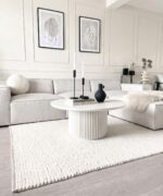 The Premela Modern Round Fluted Center Table – Nordic White Drum Pedestal Coffee Table - Image 2