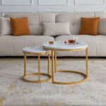 The Aurelia Modern 2-Piece Nesting Center Table Set – White Marble Top & Gold Metal Coffee Tables - Image 2