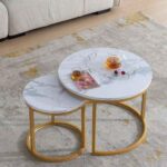 The Aurelia Modern 2-Piece Nesting Center Table Set – White Marble Top & Gold Metal Coffee Tables