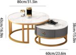 The Tangula Modern 2-Piece Nesting Center Table Set – White Marble Top & Gold Metal Coffee Table with Storage Drawer - Image 2