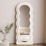 The Curva Modern Wavy Full-Length Mirror – Velvet Tufted Standing & Leaning Floor Mirror - Image 2